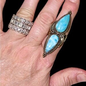 Tibetan Larimar / amazonite double - fully adjustable gorgeous ring.